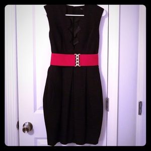 Black cocktail dress with red belt